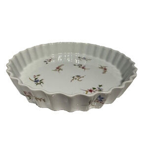 Cordon Bleu France Porcelain Quiche Tart Dish Floral Scalloped Round 10 in